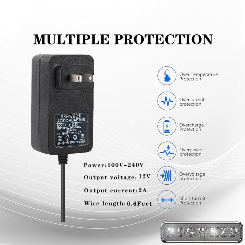 12V 2A Power Supply for Night Owl Camera, CCTV Security