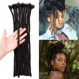Teresa 12 Inch 70 Strands 0.6cm Width Dreadlock Extensions Made From 100% Human Hair Handmade Permanent Loc Extensions For Men/Women, Can Be Dyed ,Curled and Bleached (Natural Black,0.24Inch Thickness)