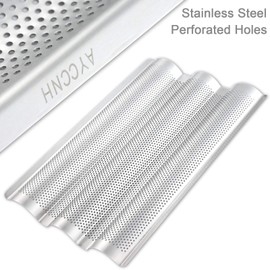 AYCCNH Stainless Steel French Baguette Bread Pan, Perforated Loaf Pans for Baking 15"x10", 3 Waves Toaster Oven Baking Tray (1 Pack)
