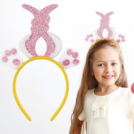 MexLuyu Easter Headband Glitter Bunny Ear Hairband Sequins Rabbit Ear Hair Hoop Easter Bunny Headwear Cute Rabbit Headpieces Easter Hair Accessories for Women Girl Easter Party Favor Decoration