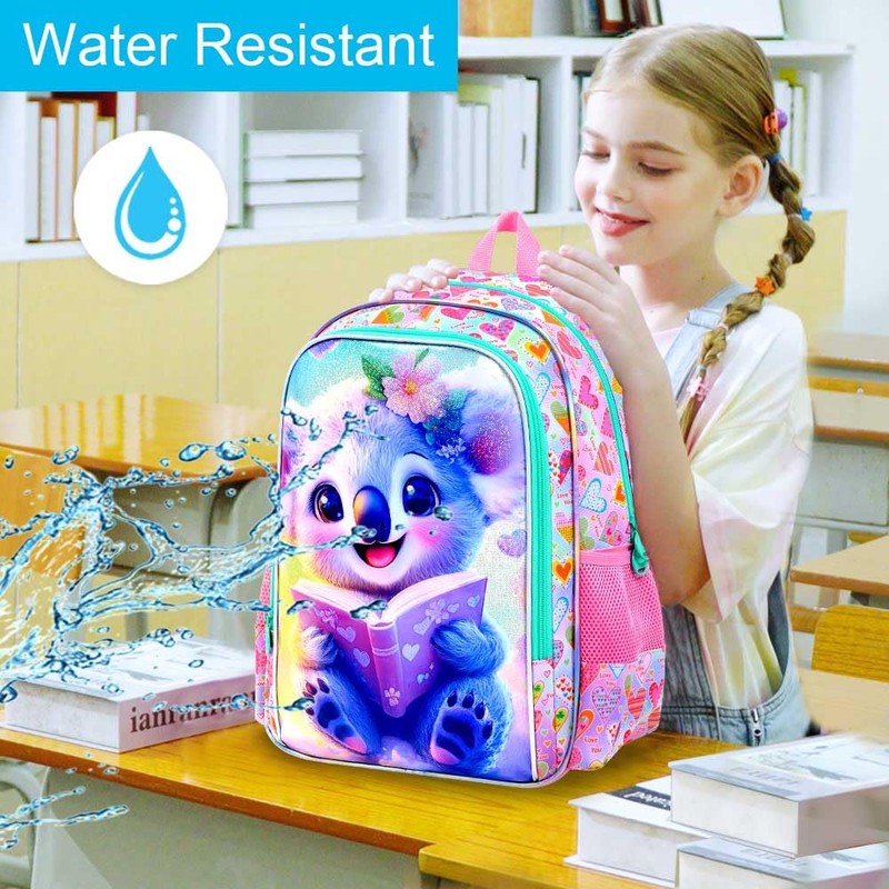 gxtvo 3PCS Koala Backpack for Girls, 16" Kids Bookbag with