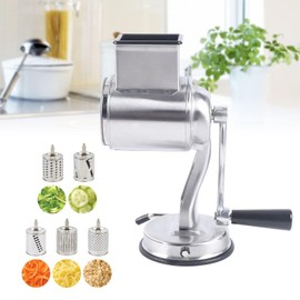 DDBESSIC Stainless Steel Kitchen Grater, Rotary Drum Slicer Cheese Grater 5 High-efficiency Vegetable Slicer With Interchangeable Round Stainless Steel Blades, Suitable For Fruits, Vegetables And Nuts
