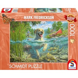 Schmidt Spiele 58557 Mark Frederickson Dog Love, Yellow Labrador on Fish Hunt, 1000 Piece Jigsaw Puzzle, Multi-Colour