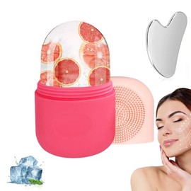 Kit de Rodillo de Hielo para Cara y Tabla Guasha, Ice Roller Facial | Ojos Reutilizable，Molde de Hielo con Cepillo Masajeador para Terapia Fría, Reduc