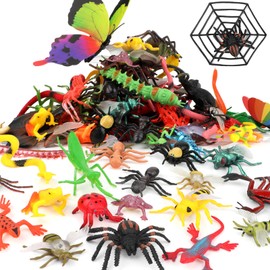 Coopay 102 PCS Plastic Insect Assorted Fake Insect Mini Realistic Bugs Toys Fake Spider Snake Frog Lizard and Multicolored Lifelike Butterfly for Education Bug Themed Party Birthday Favors