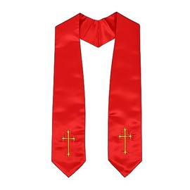 Erligo Adults' Traditional Church Choir Stoles with Embroidery Cross 60" Graduation Sash (Red)