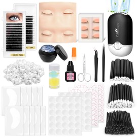 Lash Extension Practice Kit, Eyelash Extension Starter Set: Lash Mannequin Head with Removable Eyelids Lash Clusters Extension Glue Tweezers, Lash Supplies Training for Eyelash Extensions Beginners