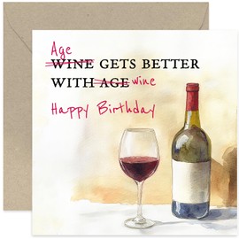 Funny Birthday Cards for Wine Lovers - 'Age Gets Better With Wine' Hilarious Wine Themed Birthday Greeting Card - Gifts for Wine Drinkers - Perfect Birthday Card for Dad Mum Husband WIfe