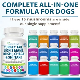 Nutrition Strength Nutrition Strength 15-in-1 Mushrooms for Dogs Turkey Tail 600mg Lion's Mane 600mg Reishi 600mg Shiitake 500mg Cordyceps 300mg Chaga 300mg Maitake 200mg Meshima Blazei Poria Enoki Portobello 90 Tablets
