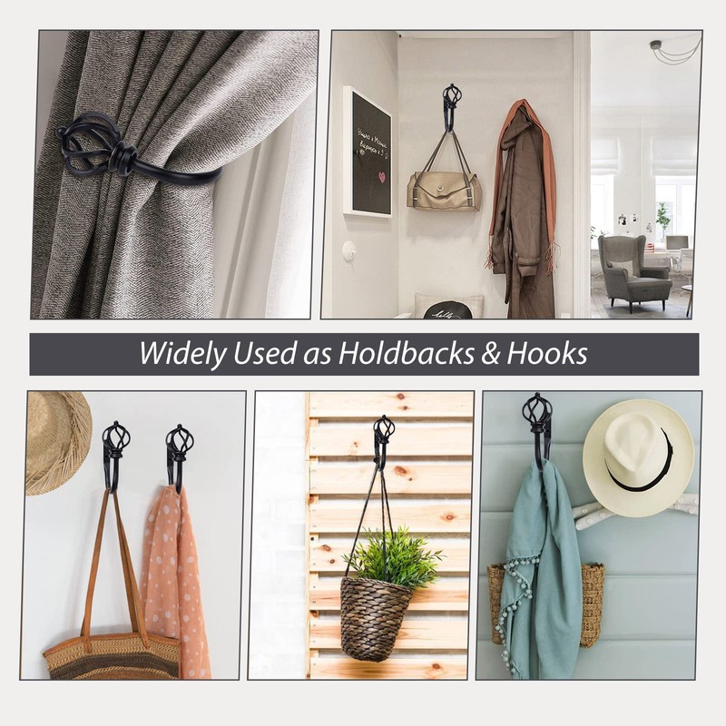 KAMANINA Decorative Curtain Drapery Holdbacks for Wall, Black Curtain Tiebacks