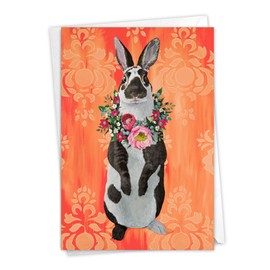 The Best Card Company - 1 Easter Greeting Card with Envelope - Fun Bunny Rabbit Notecard - Fancy Wildlife C3364CEAG