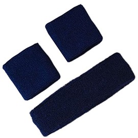 3 pcs Set Sweat Headband and Wristbands Set For Sports for Boys Girls Ladies 1 x Headband - 2 x Wristbands(Navy)