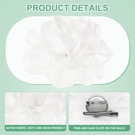 M METERXITY Rose Flower Brooches and Pins for Women, 5.5 Inch Lapel Pins Dainty Satin Fabric Big Camellia Hair Flowers Clips for Wedding/Parties/Clothes/Jewelry [14cm, White]