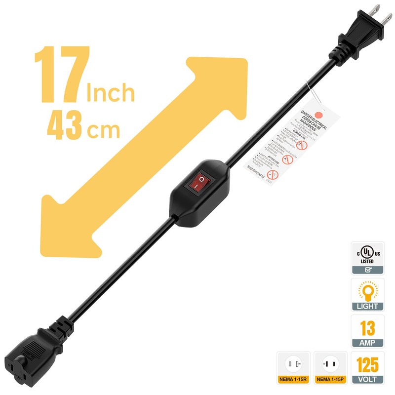 Double Break On Off Switch Extension Cord, 2-Prong/2 Outlet Polarized