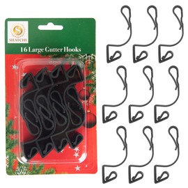 SHATCHI 16Pcs Giant Black Gutter Hooks for Outdoor Hanging Christmas String, Rope Lights Decorations –UV-Protected, Weatherproof, Reusable Clips, Pack of 16