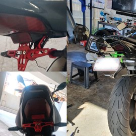 Universal Motorcycle License Plate Bracket Rear Tail Tidy License Plate Holder Mount Fender Eliminator with LED Light Adjustable CNC Aluminum Black