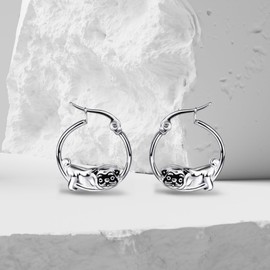 Jnrbecm Pug Earrings Dog Stainless Steel Dog Earrings for Women Hoop Earrings Animal Dog Jewelry Pug Gifts for Pug Lovers Women