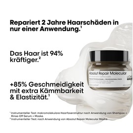 L'Oréal Professionnel Mask for Structure-Damaged Hair, Molecular Deep Repair for More Suppleness, with Peptide Bonders and 5 Amino Acids, Expert Series, Absolut Repair Molecular Mask, 250 ml