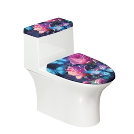 Oamsistay Butterfly Rose Toilet Lid Cover and Toilet Tank Lid Cover Stretchable Toilet Lid Cover Round for Bathroom Elongated Toilet Lid Cover Dust Cover Machine Washable