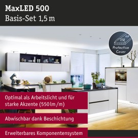 Paulmann 70667 LED Stripe MaxLED 500 Basisset 1,5m Tageslichtweiß 6500K beschichtet incl. 1x8,5 Watt dimmbar Lichtband Silber Lichtstreifen Kunststoff