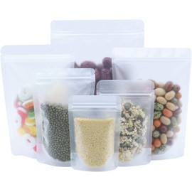 WACCOMT Pack 100pcs 9x13cm (3.5x5.1 inch) Resealable Stand Up Food Bags Matte Clear Zipper Lock Sample Bags 3.94mil Thick Frosted Food Pouches Plastic Bag Doypack for Zip Food Storage Lock Packing