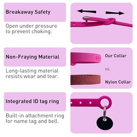 Nuvuq Paquete de 2 Collares de Seguridad para Gato – Suaves, cómodos y Ligeros, con Hebilla de liberación Segura y Anillo para Placa identificativa, Ideales para Gatitos de Piel Sensible, (Rosa)