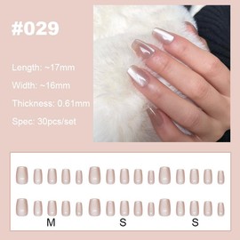 【NEW ARRIVALS!】 Press on Nails French Tip Bling Coffin Short Almond Fake Nails with Designs Glue on Nails Long Glossy Gradient Medium False Nails Reusable Full Cover Thick Nail Acrylic Stick on Nails for Women Girls 24 Pcs:_029