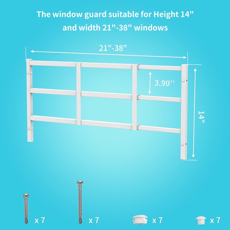 Delmoar Fixed Window Safety Guard 14”x 38” Adjustable Width Prevents