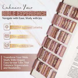 Laminated Bible Tabs, Bible Study Supplies, Large Print Bible Book Tabs for Women and Men, (Gold Foil Embossed Lettering) Bible Labels Index Tabs, Bible Accessories for Easy Navigation(Mocha Tone)