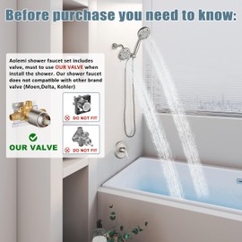 Aolemi Shower System Dual 2-in-1 Rain Shower Faucet Set 8-Setting Shower Head & Handheld Spray 3 Way Diverter Shower Trim Kit Pressure Rough-in Valve Included without Tub Spout Brushed Nickel