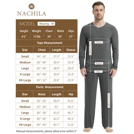 NACHILA Pajamas for Men-Viscose Made from Bamboo,Long Sleeve Pj Set V Neck Pajama Sets Comfy Loungewear with Pants Black/Heather Grey M