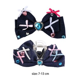 2 Pcs Hair Claw Clips, Sweet Bowknot Denim Shark Clip Hair Claw Hairpin for Women Girls, Lovely Trendy Hair Clip Hair Claw Hair Styling Accessories