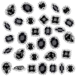 PH PandaHall 24pcs Sew On Rhinestone Buttons 6 Styles Rhinestone Buttons Embellishments Black Faceted Crystal Rhinestones for Wedding Bridal Boutique Clothing Garment Hair Accessory, 10~19mm