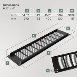 Vent Systems 15.75 x 3.94 (Outer Size) Rectangular Door Vent - Brown Aluminum Vent Cover Toe Kick Vent Cover - HVAC for Home Cabinet Vent - Intake/Exhaust Door Return Air Vent