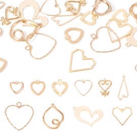 20 Pcs 18K Gold Plated Heart Hollow Charms Golden Heart Open Back Bezel Pendants Assorted Sweet Love Valentine Charms for DIY Valentines Day Earring Bracelet Necklace Jewelry Making