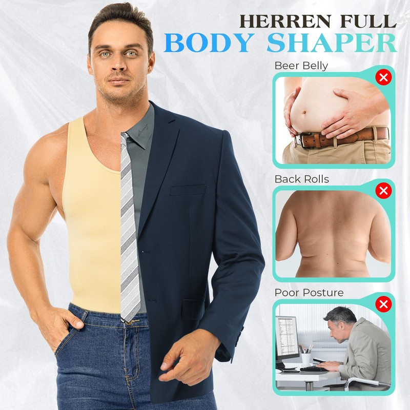 Kitfore Men's Shapewear Bodysuit Full Body Shaper Seamless Tummy Control