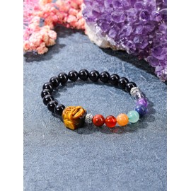 Jovivi Chakra Crystal Bracelets Men Women 7 Chakra Obsidian Stone Beaded Bracelet, 8mm Buddha Bead Stretch Bracelet, Buddha Bead Bracelet for Yoga Meditation Spiritual Gifts