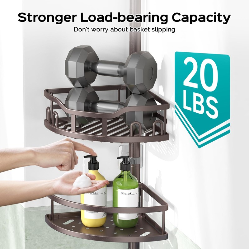 Corner Shower Caddy Tension Pole: Rustproof Stable 4-Tier Bathroom Organizer