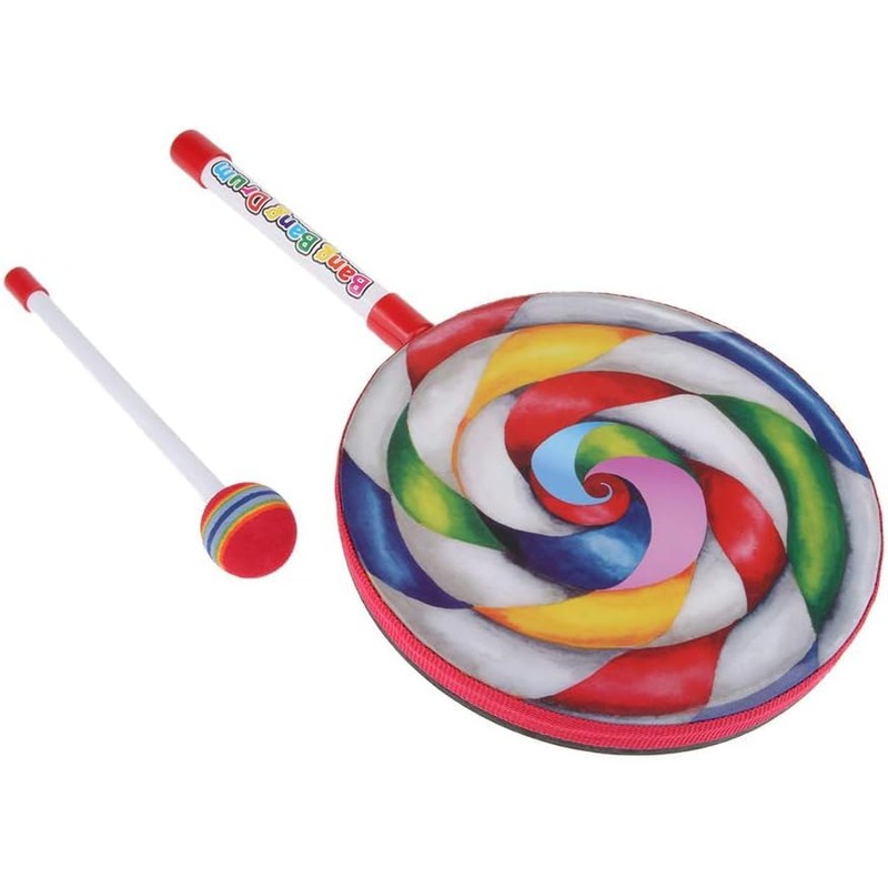 Lollipop Drum Kids Drum Hand Drum Musical Instrument Toy (10")