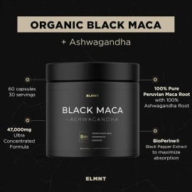 Organic Black Maca Root with Ashwagandha -Highest Potency 40,000mg 40x Strength.