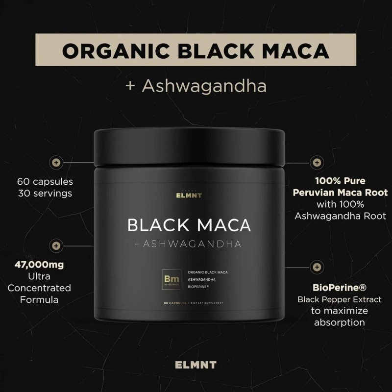 Organic Black Maca Root with Ashwagandha -Highest Potency 40,000mg 40x