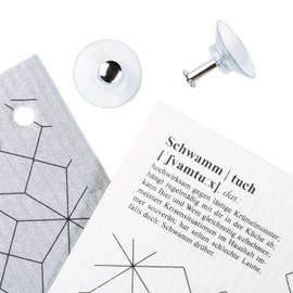 Pack of 3 sponge cloths and 2 suction cup hooks in a practical set for kitchen and household - wipe, dishcloth, all-purpose cloth, mop cloths in trendy diamond design and funny saying