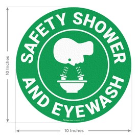 Safety Shower and Eyewash 10x10 inches, Floor Decal Anti-Slip Adhesive Floor Sign Made in USA