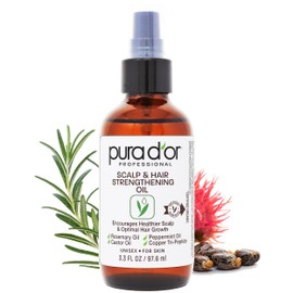 PURA D'OR 3.3 Oz Scalp & Hair Strengthening Oil: Supports Optimal Growth, Reduce Breakage, Nourish Roots for Healthier, Fuller, Stronger, Thicker Hair: Rosemary, Castor & Peppermint Oil