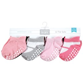 Hudson Baby Unisex Baby Non-Skid No-Show Socks, Pink Black, 0-6 Months
