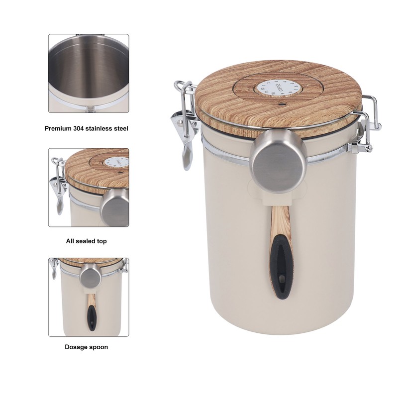 Coffee Canister 1.8L Stainless Steel Airtight Coffee Bean Storage Container