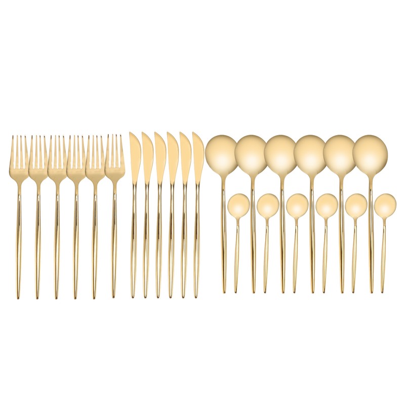24Pcs Gold Silverware Set Knife Fork Spoon Rustproof Stainless Steel