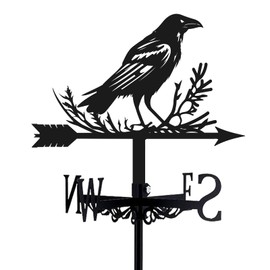 beinkmake Crow Weathervane Metal Wind Vane Weathercock Garden Decoration Wind Direction Indicator Stake Roof Mount Ornament for Farmhouse Yard Outdoor