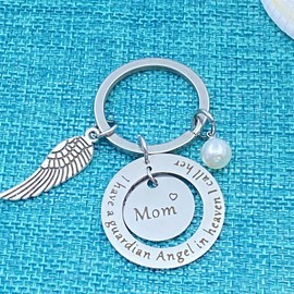 Mom Memorial Keychain Loss of Mom Jewelry I Have a Guardian Angel in Heaven I Call Her Mom Keyring In Memory of Mother Keepsake Gifts Mom Sympathy Gift for Loss Remembrance Gift for Daughter Son