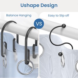 Black Shower Curtain Hooks Rings ，Double Sided Shower Curtain Rings Rust Proof，12 pcs Shower Hooks for Inside Shower，Smooth Sliding Anti-Drop Double Shower Rings for Curtain (Black)